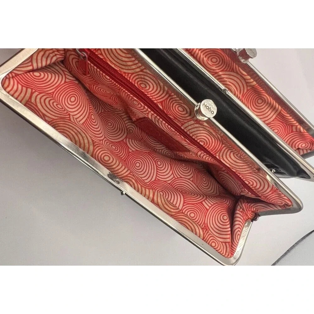 Vintage Women's‎ HOBO International Leather Double Frame Clutch Wallet Black